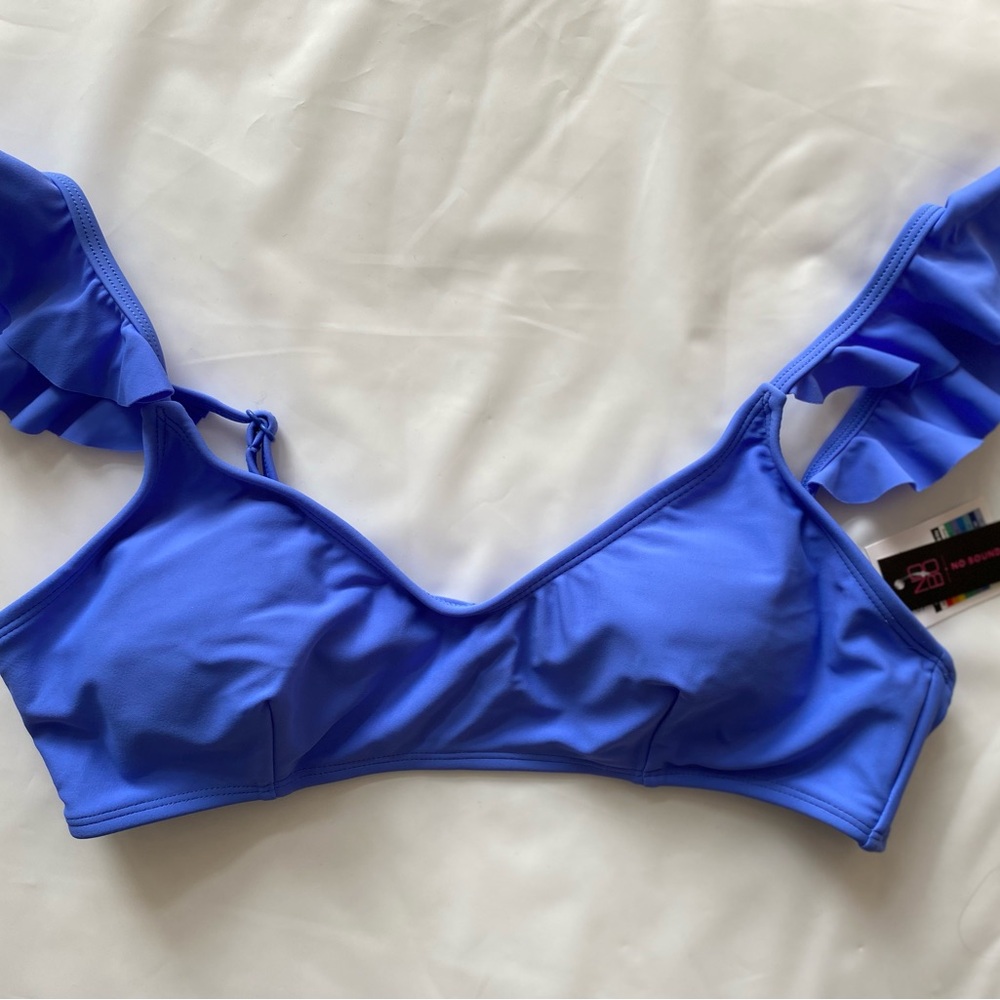 Blue Ruffle Strap Bikini Top NWT